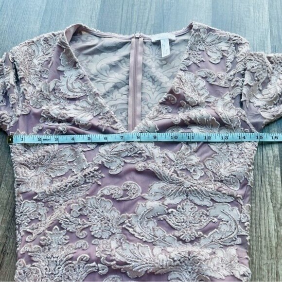 Leith Mauve Crushed Velvet Floral Long Sleeve Bodycon Dress Small - Picture 7 of 9